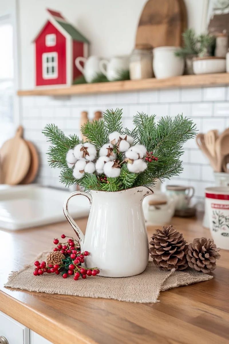 16. Milk Jug Vase With Cedar Stems
