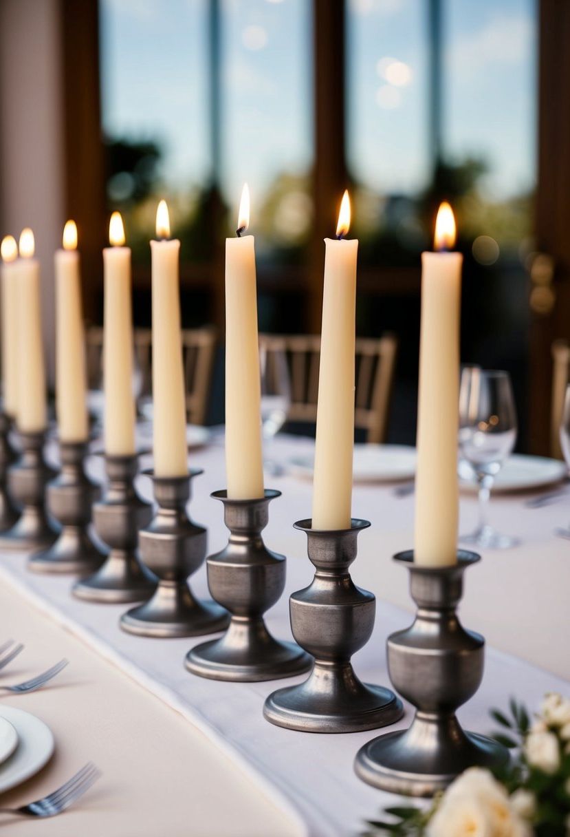 13) Taper Candles in Metal Holders