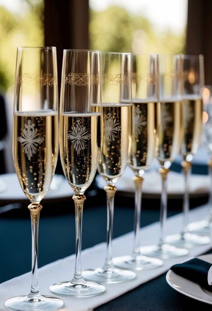 12) Gold-Etched Champagne Flutes