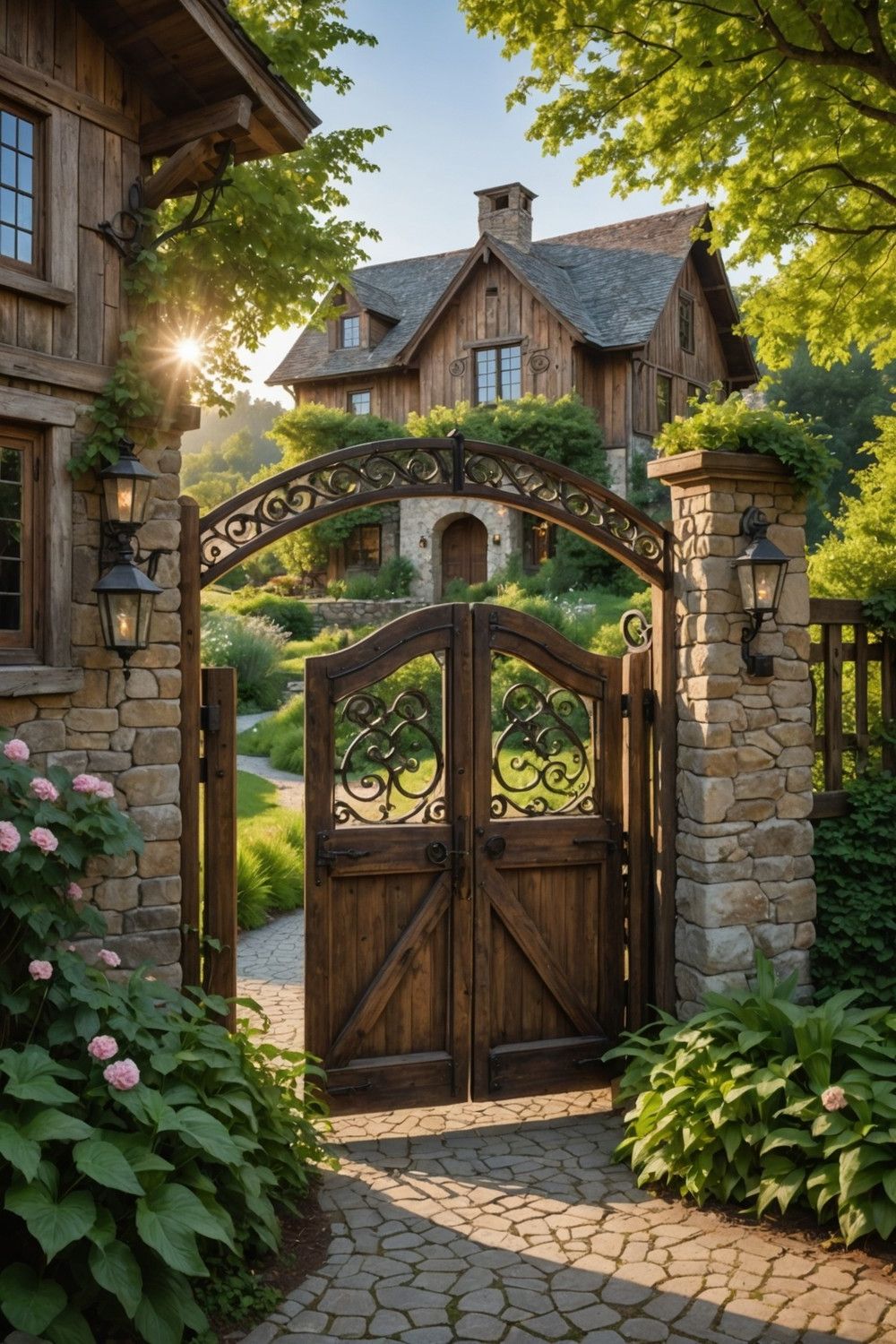 Rustic Wood Gates with Twisted Metal Details