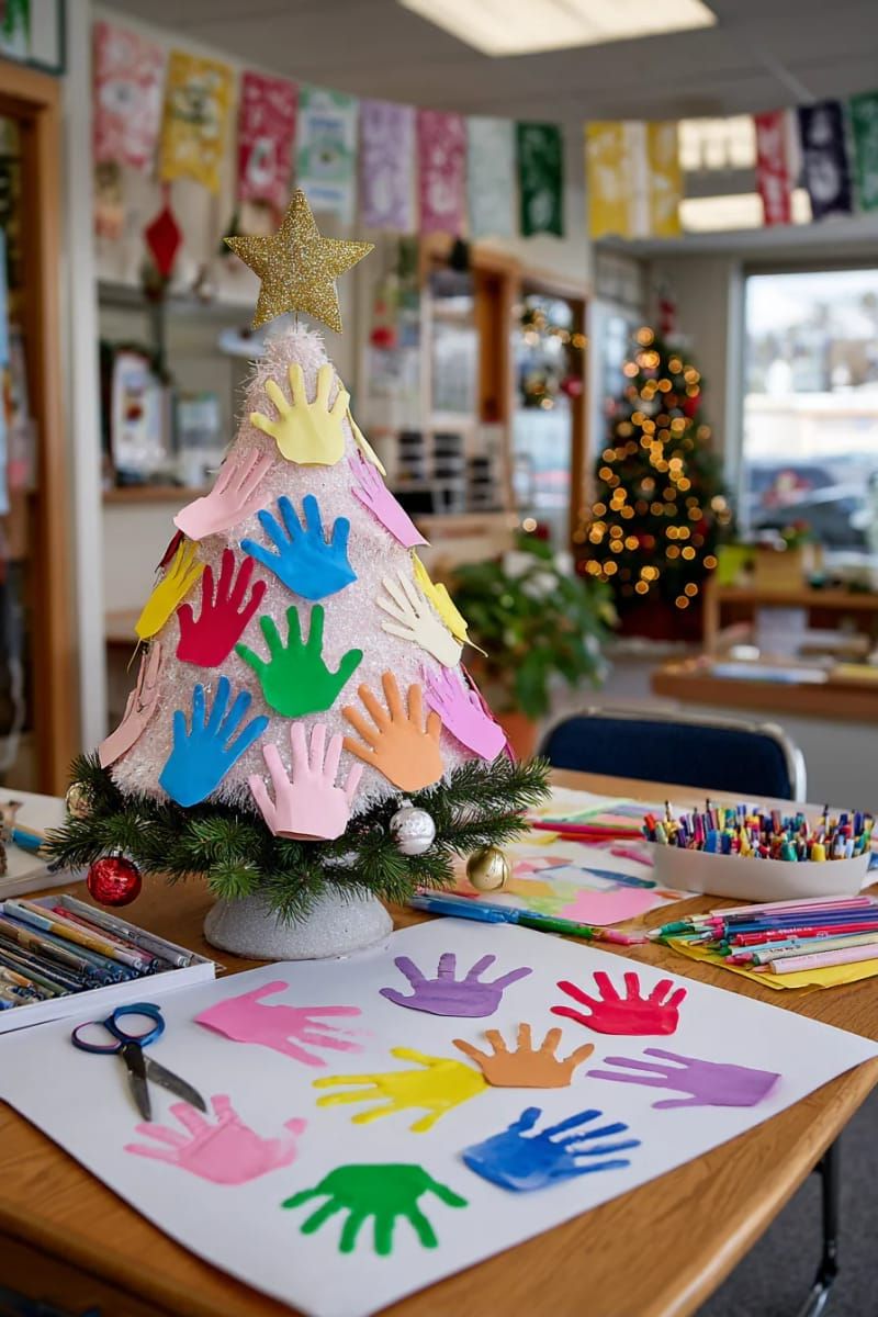 19. Paper tree built from layered kids' handprints - photo 3