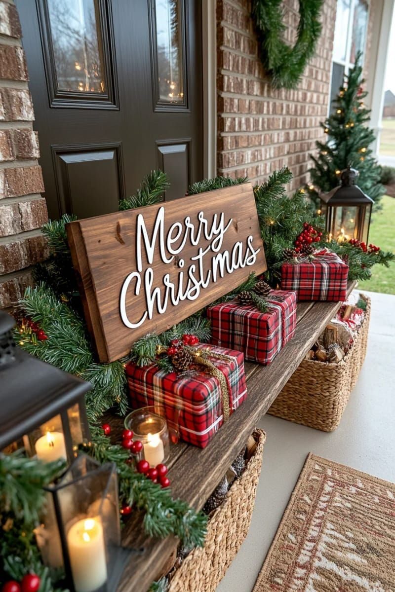 16. Wood Merry Christmas Sign with Plaid Bows - photo 2