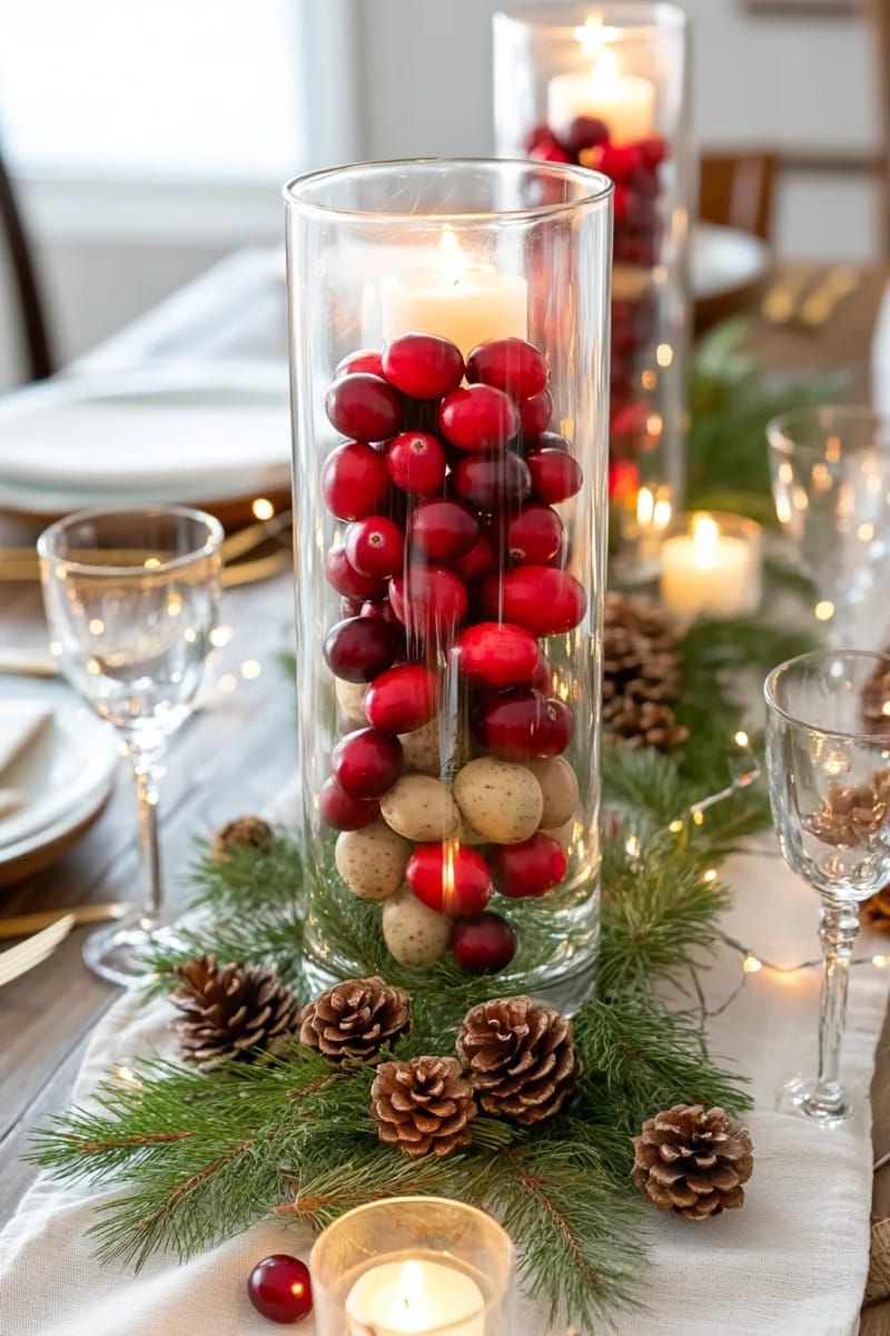 21. Raised Hurricane Vases With Cranberries and Tea Lights - photo 2