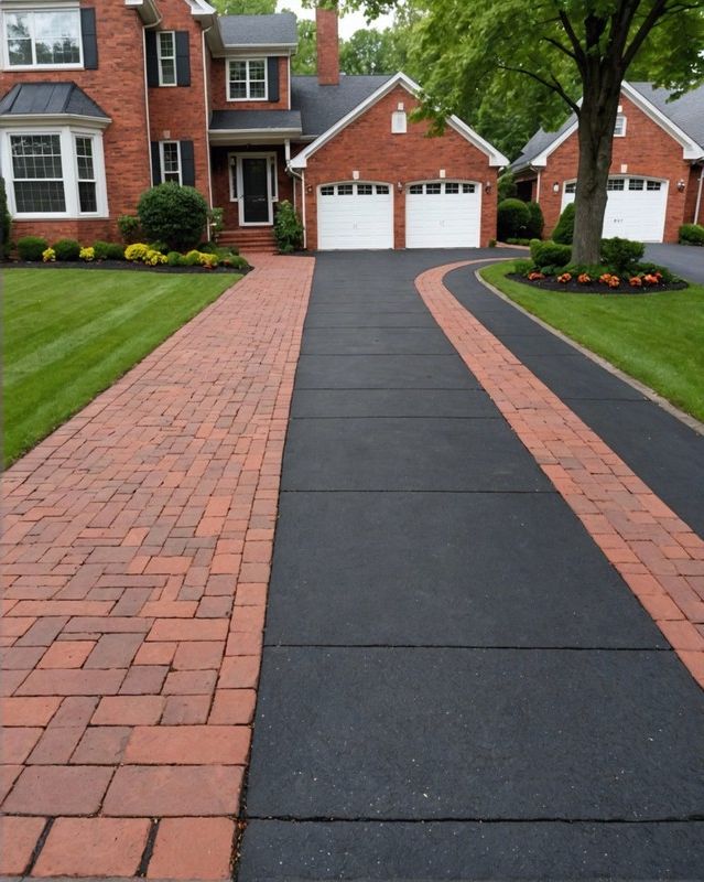Asphalt Driveway With Brick Infill Accents