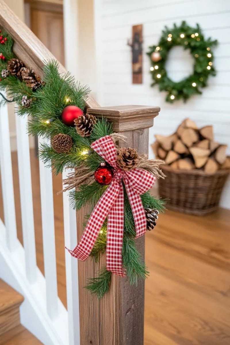 28. Gingham Ribbon Garland On Banister - photo 3