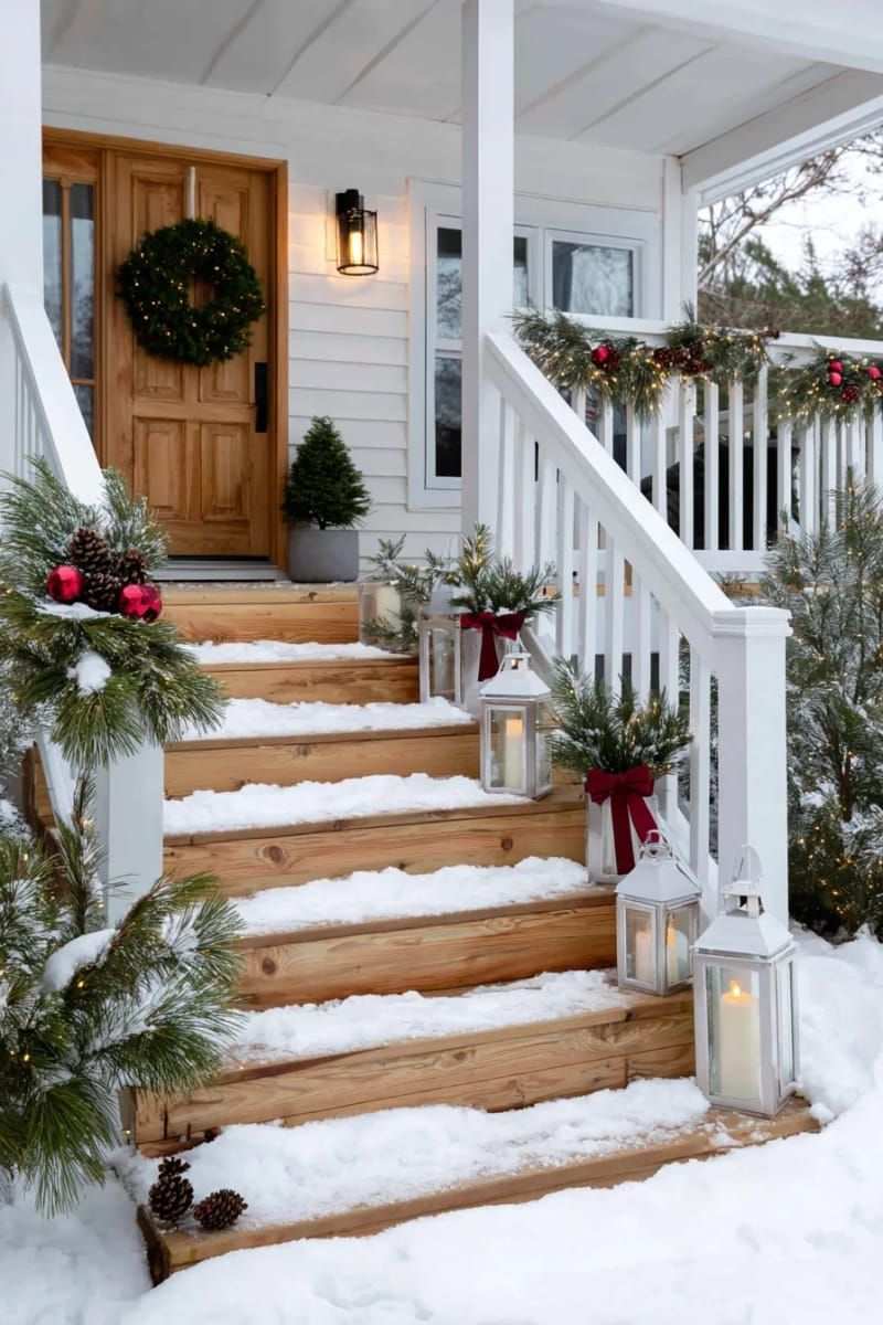 4. Candlelit Lanterns on Frosted Wooden Stairs - photo 2