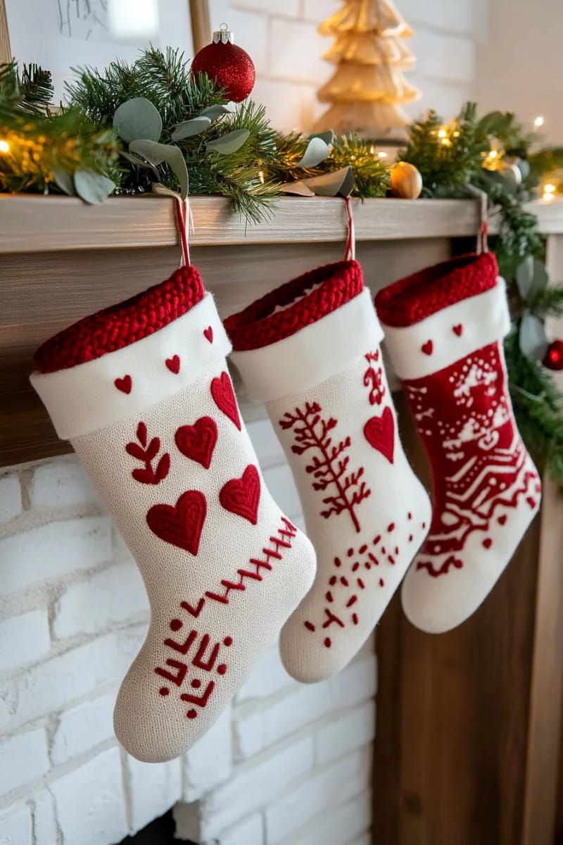 21. Scandinavian Look with Red Stitching and Felt Hearts - photo 3