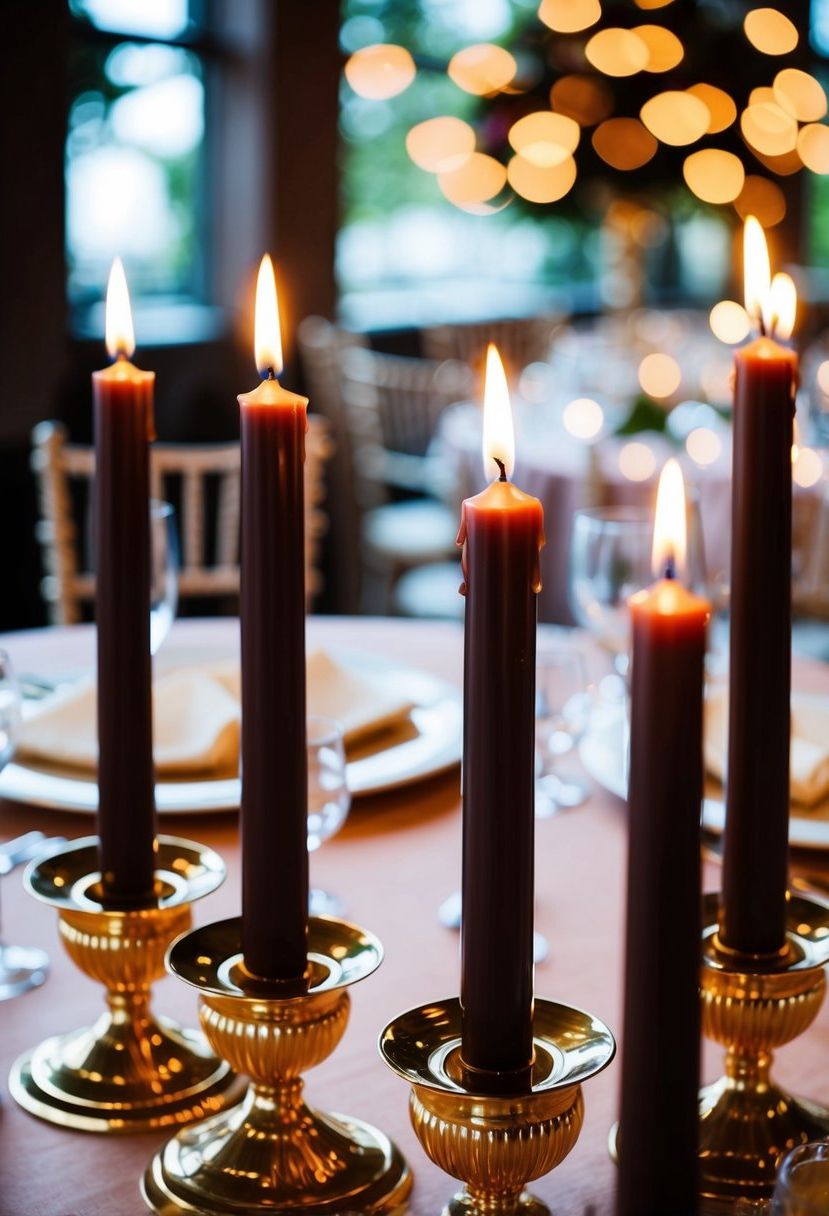 10) Brown Candles In Gold Holders