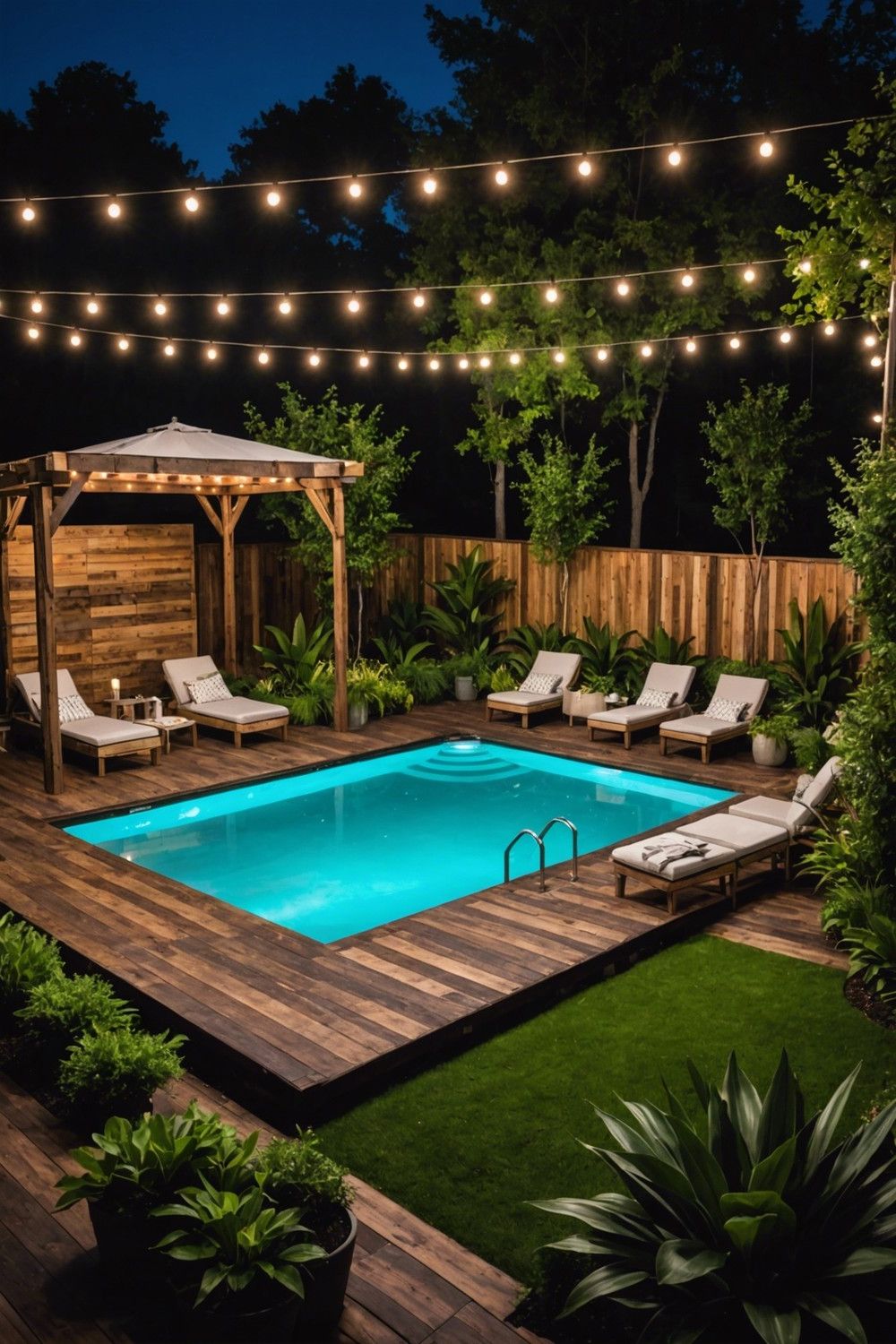 Pallet Pool Decks Framed With Perimeter Lighting