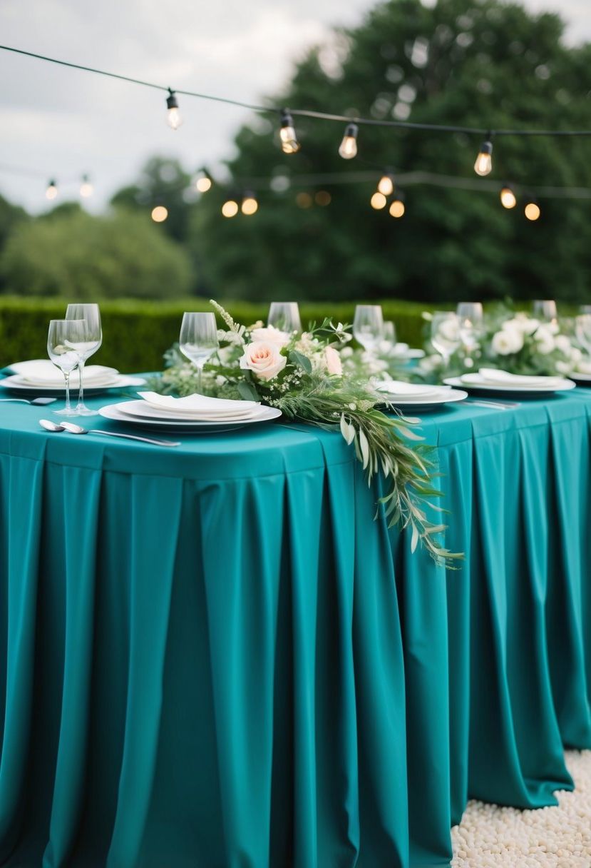 12) Teal Tablecloths and Napkins