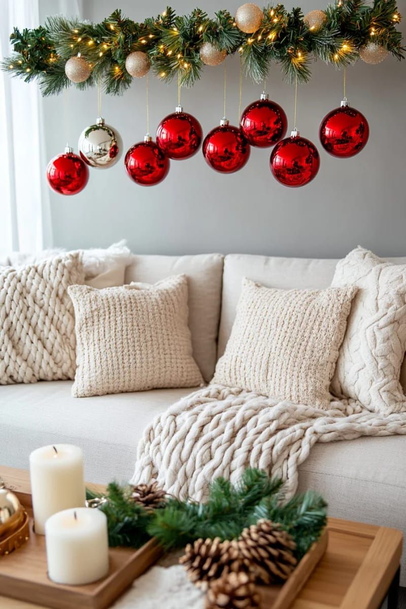 14. Floating Red Ornaments Hung Above the Sofa - photo 2