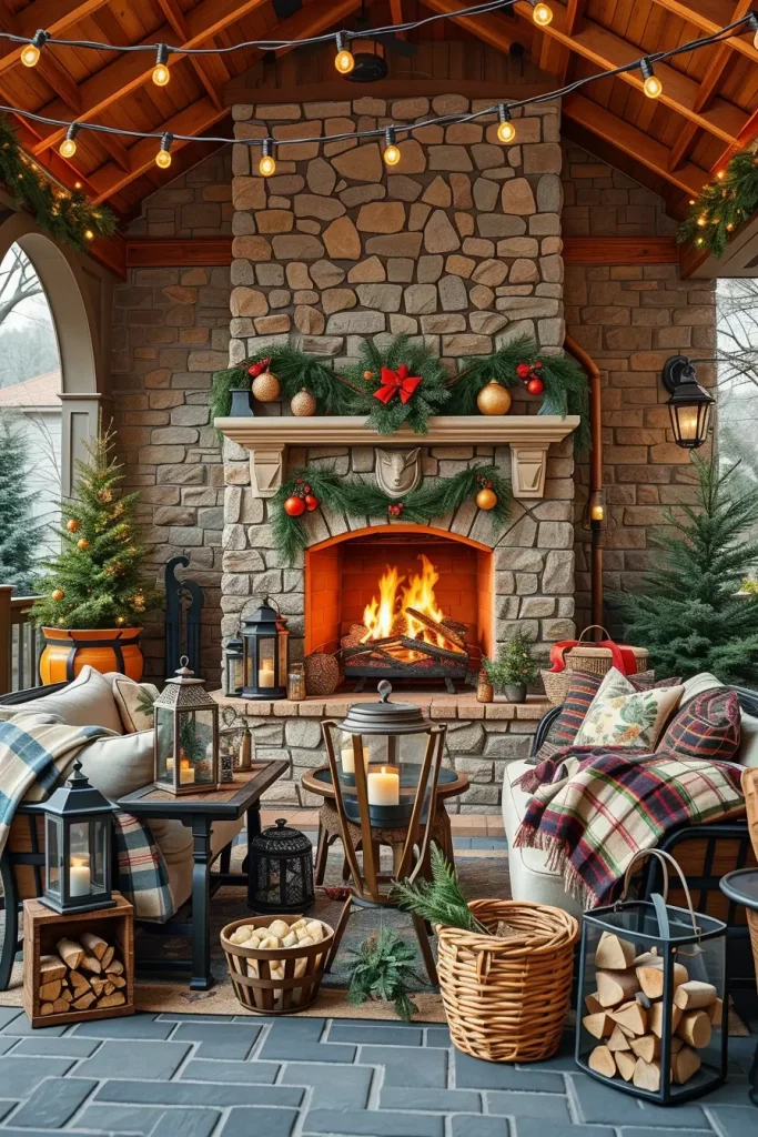Decorating an Outdoor Fireplace for a Christmas Party - photo 2