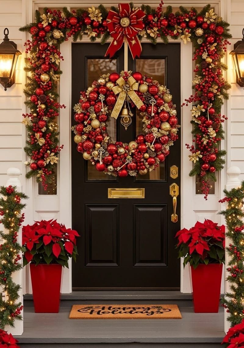 12. Red And Gold Wreath With Vintage Keys And Bells - photo 2