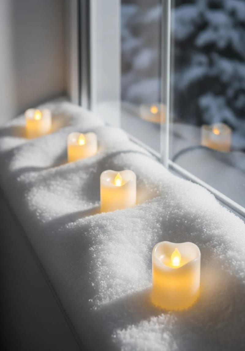 22. Faux snow and LED candles along the windowsill - photo 2