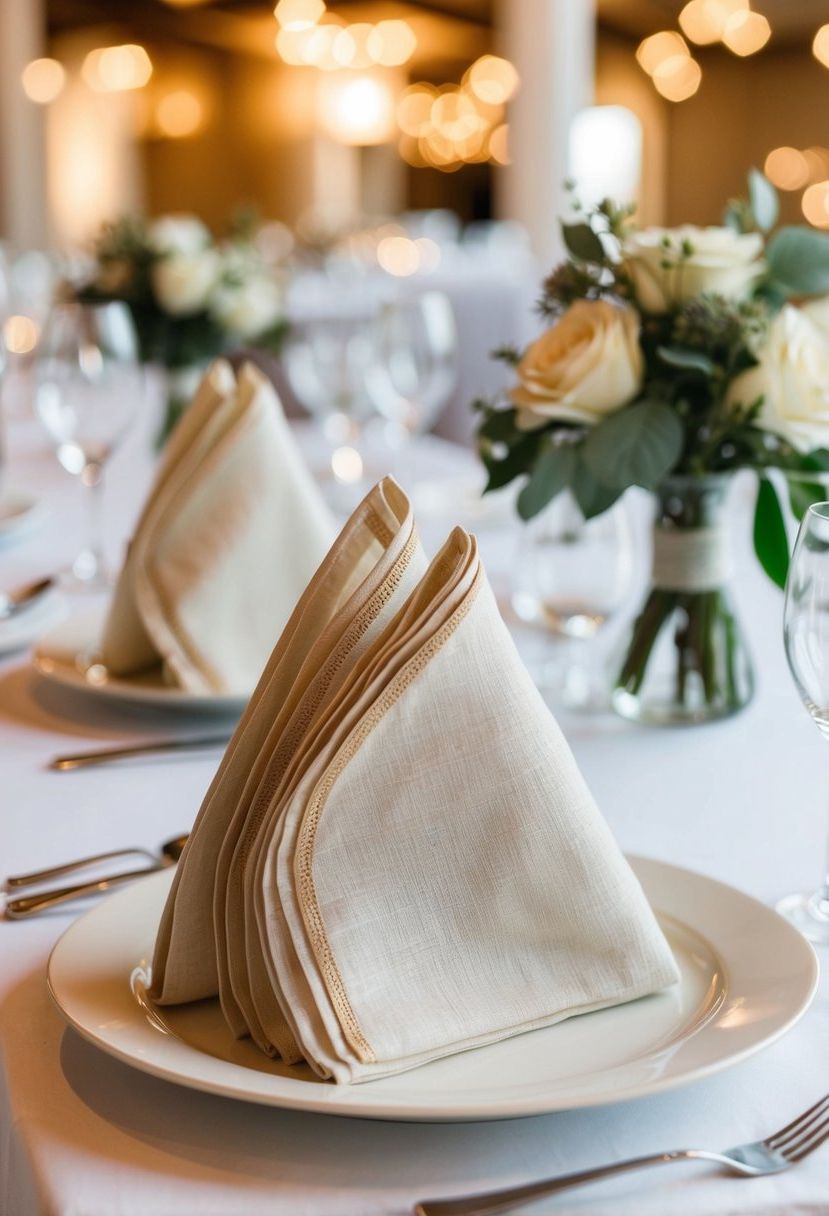 6) Linen Napkins with Beige Trim