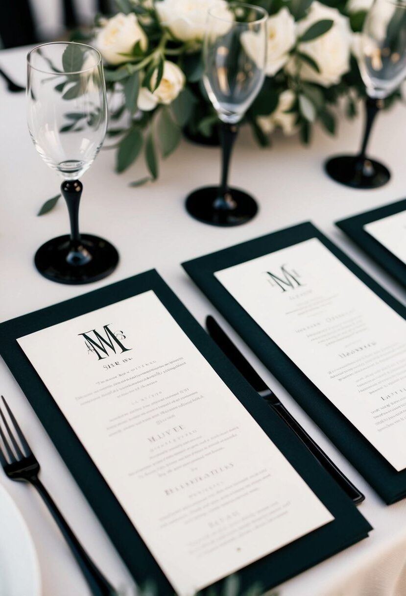 13) Monogrammed Black and White Menus