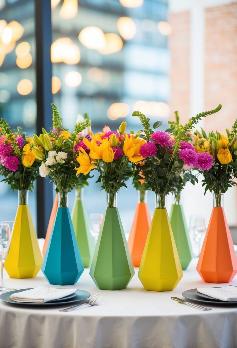 10) Geometric Vases with Bold Flowers