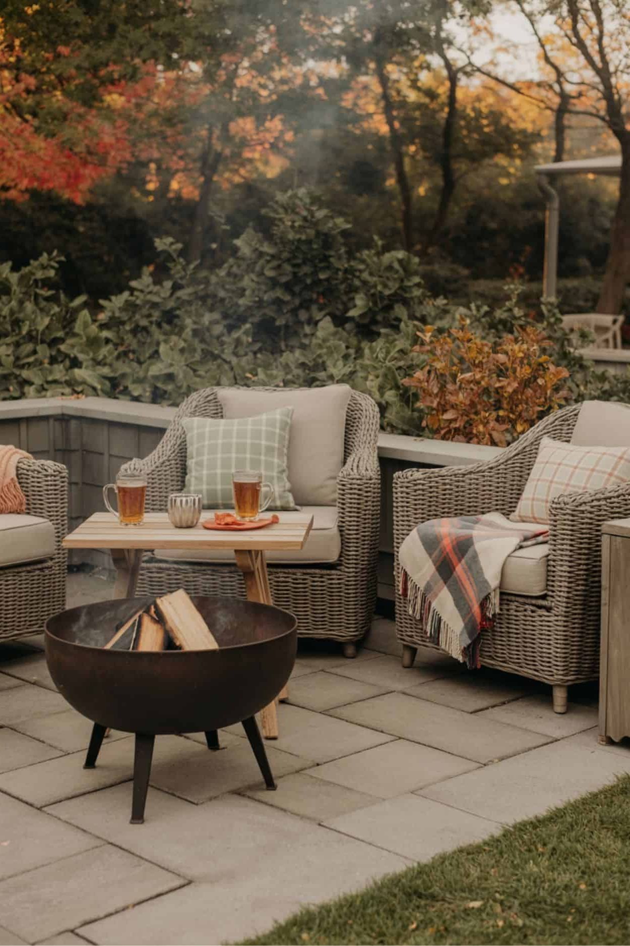 A Cozy Evening by the Fire with Plaid Throws and Cider