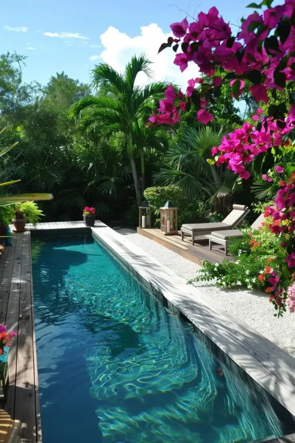 Tropical Pool Setting with Bold Foliage