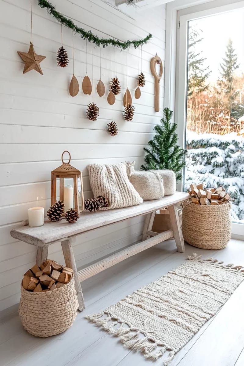 11. Scandinavian-inspired garland of wooden beads and pinecones on the wall - photo 5