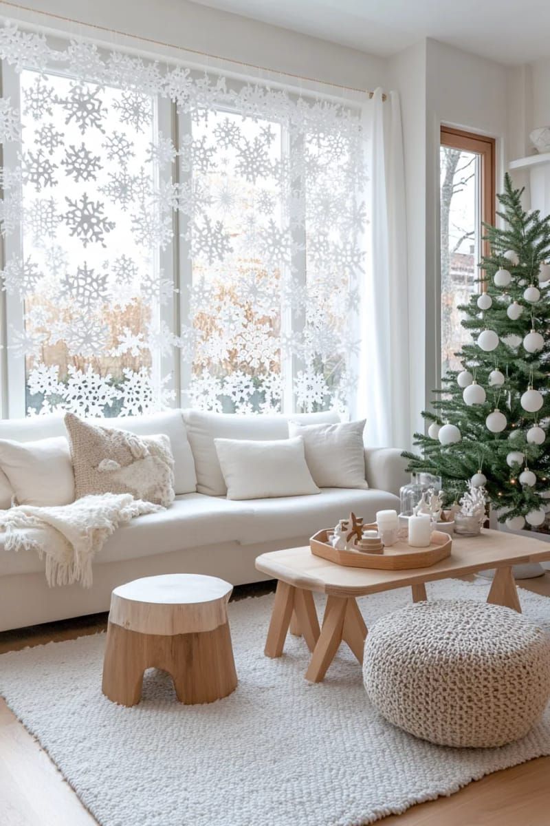 10. White Paper Lace Snowflake Garlands for Windows