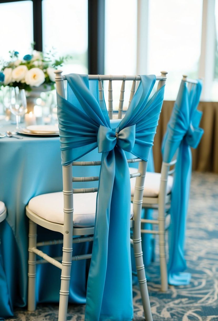 11) Elegant dusty blue chair sashes