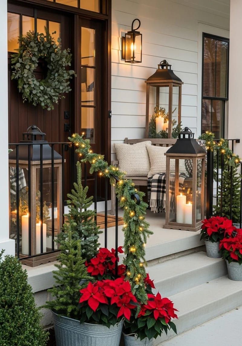 5. Rustic Lanterns with Pillar Candles and Eucalyptus