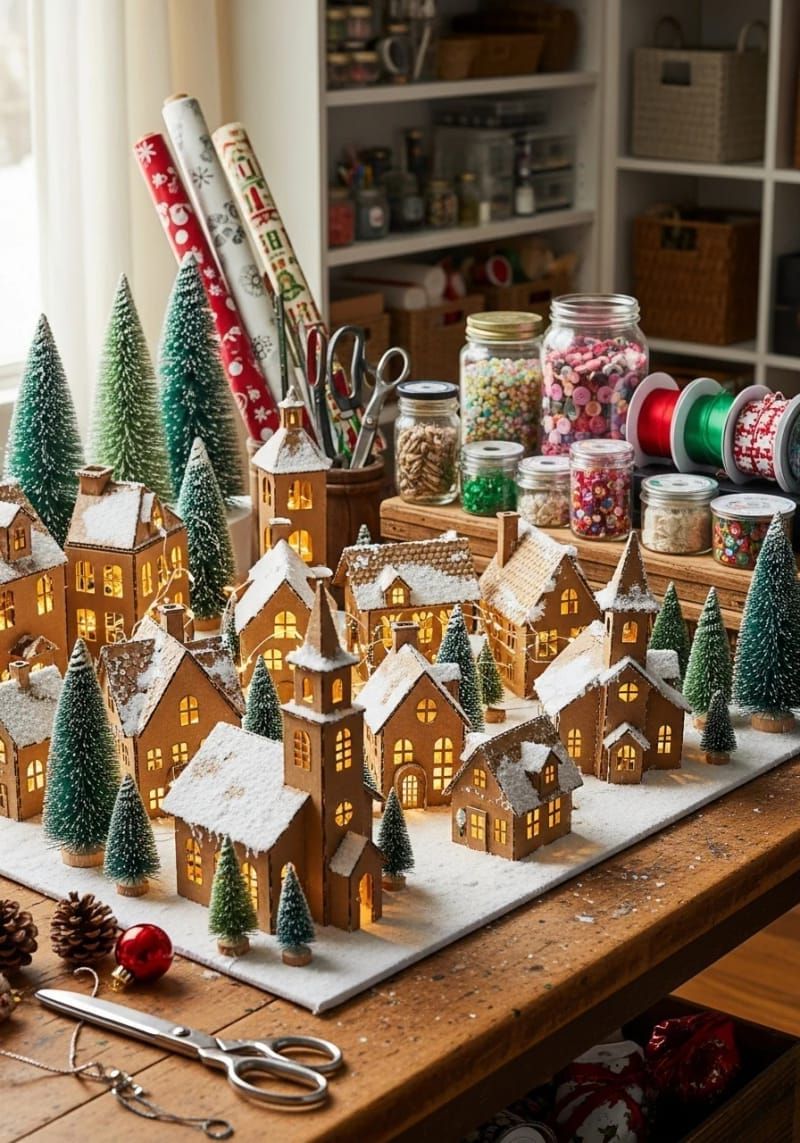 2. Cardboard Christmas Village Craft Table Display - photo 5
