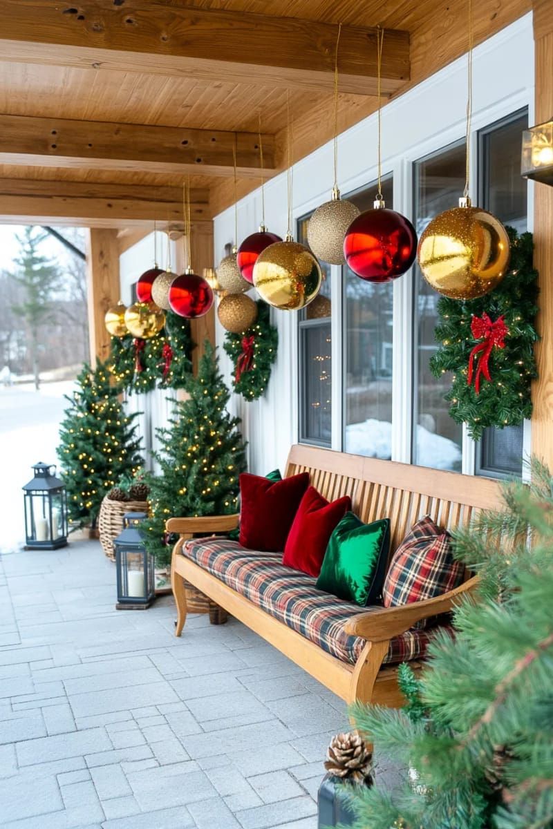 16. Oversized Ornaments Hung From Porch Beams - photo 3
