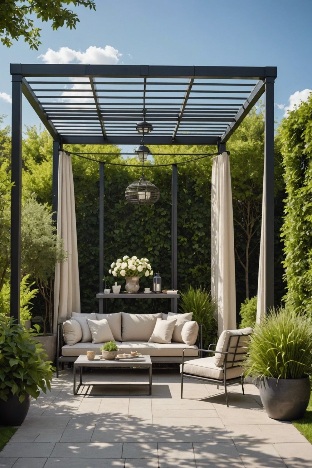 Sleek Metal Pergola with Fabric Shade