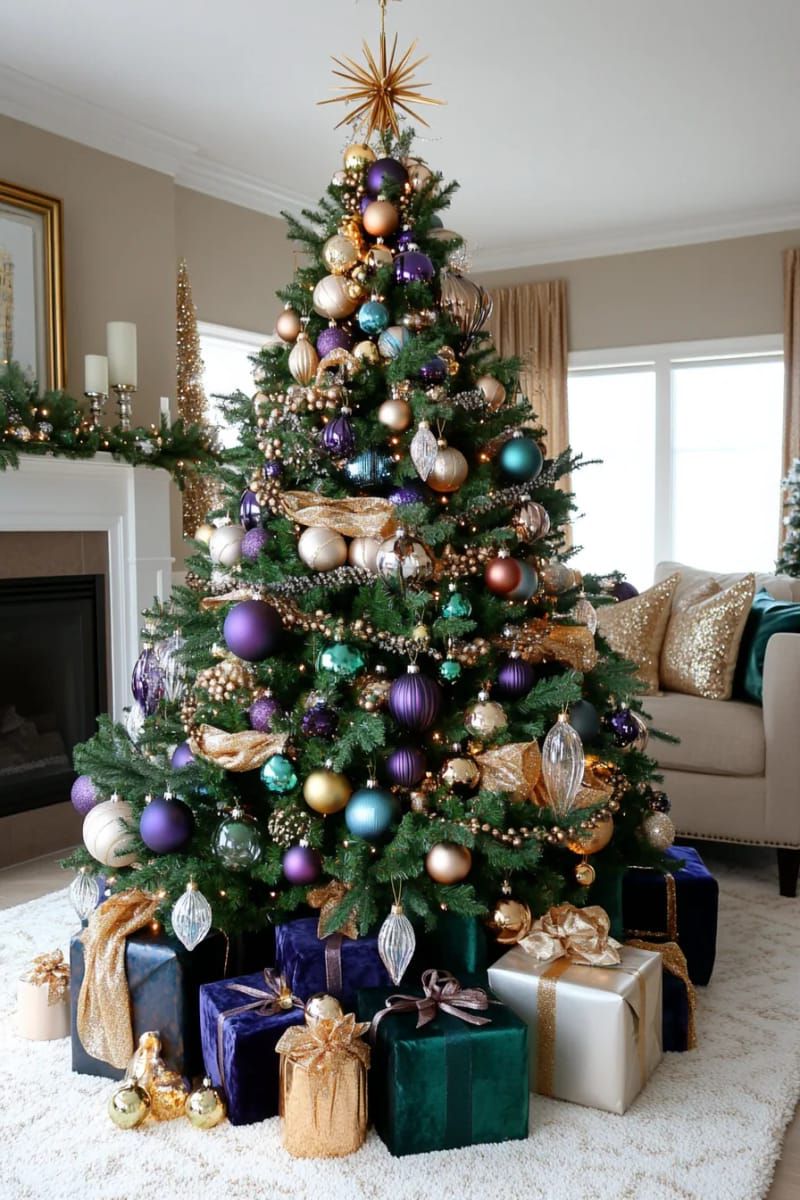 5. Jewel-Toned Tree With Sapphire and Emerald Glass