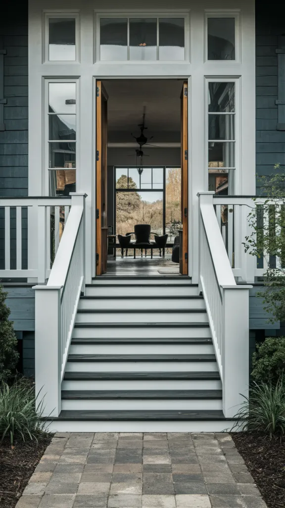 27) Wide Steps Framed by an Open Railing
