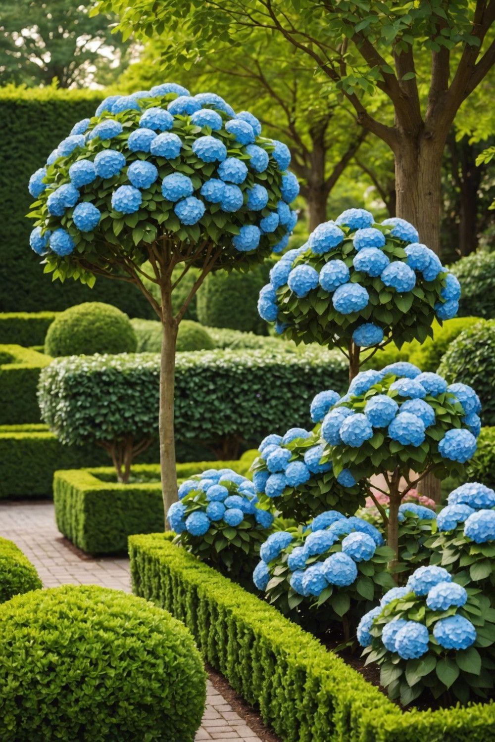 Pairing Hydrangeas with Boxwood Topiaries