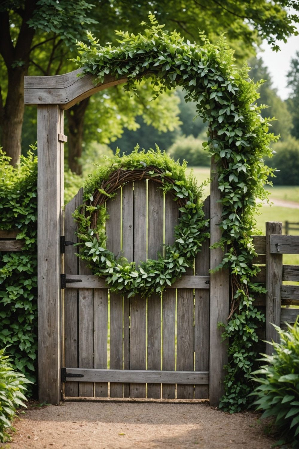 Wooden Farm Gate with a Live Wreath