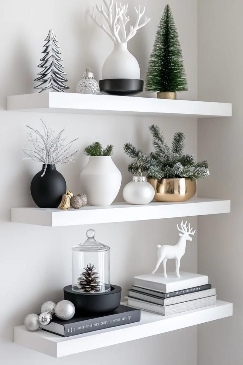 19. Floating Shelves Styled With Monochrome Greenery - photo 2