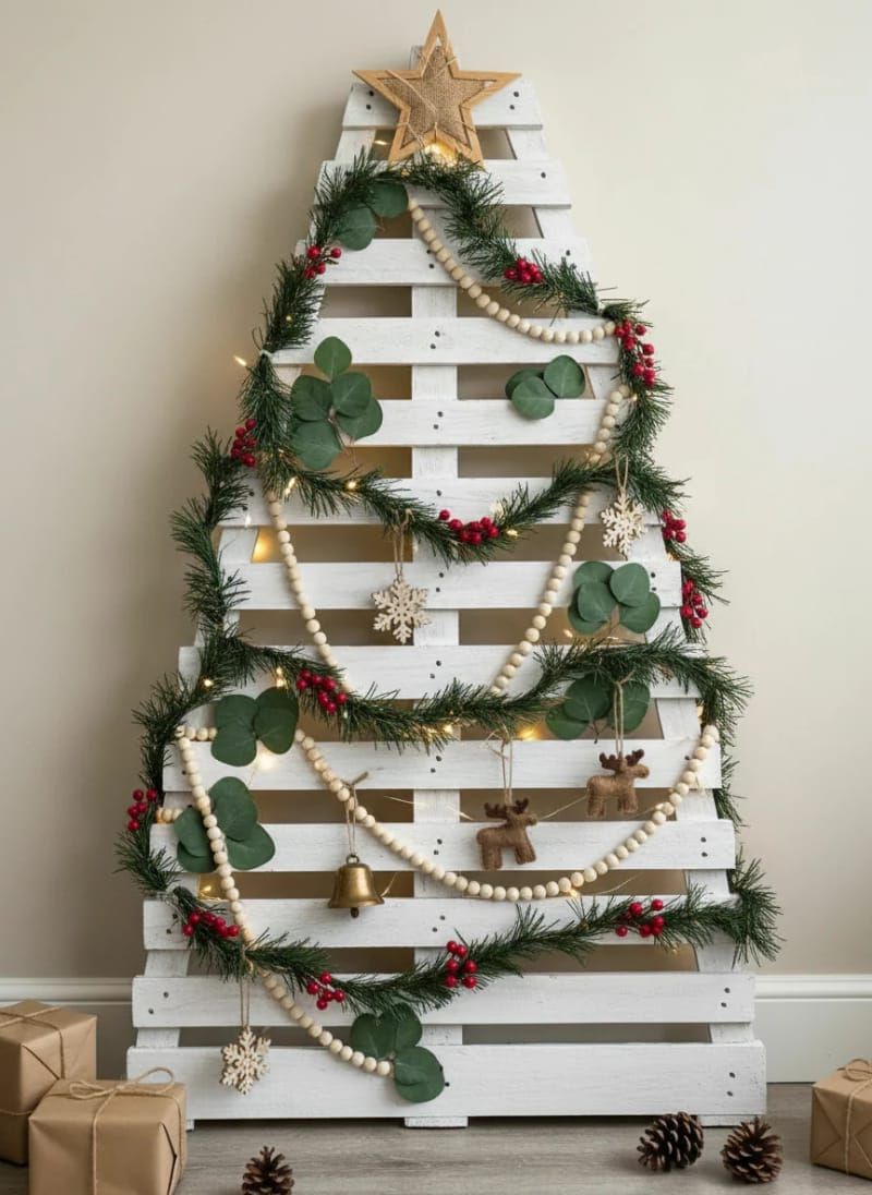8. White pallet tree with eucalyptus and wood beads - photo 2