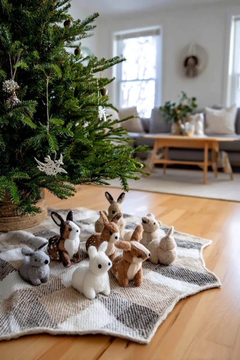 13. Plaid Tree Skirt With Felt Animals - photo 3