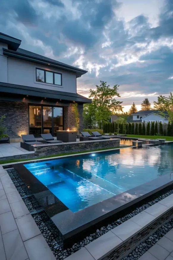 Luxurious Poolside Oasis With a Fire Pit