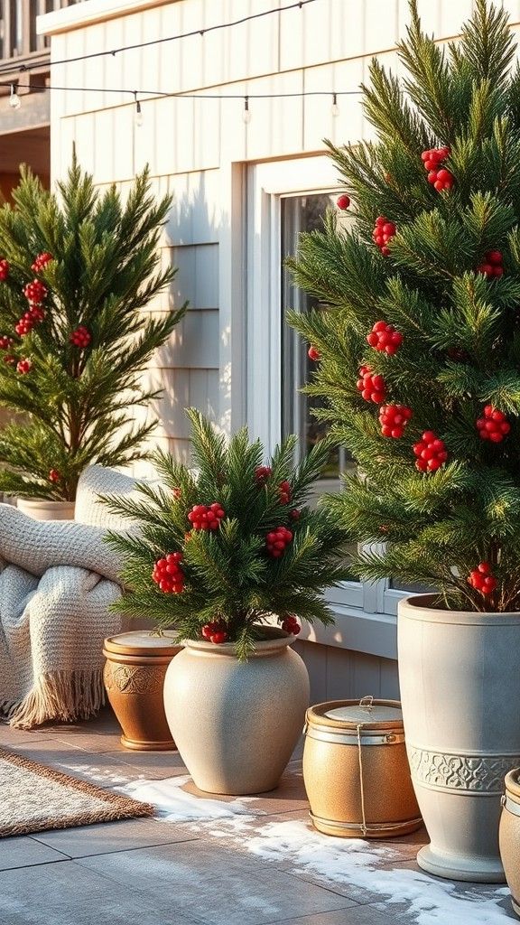 Winter Planters Filled with Greenery