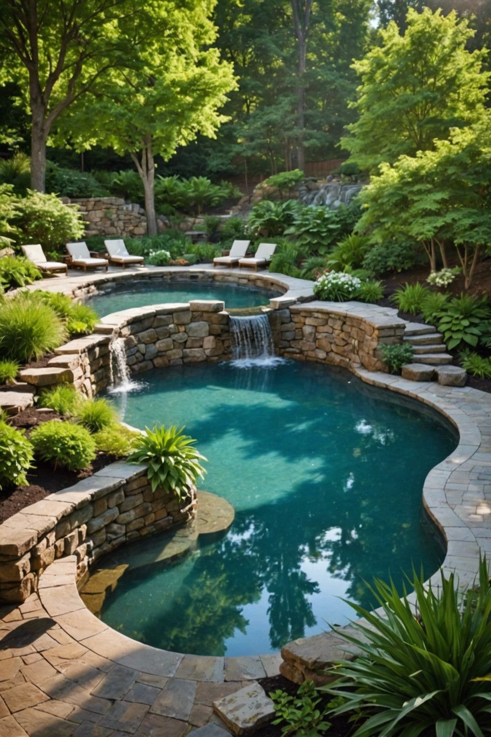 Raised Pools with Stone Retaining Walls