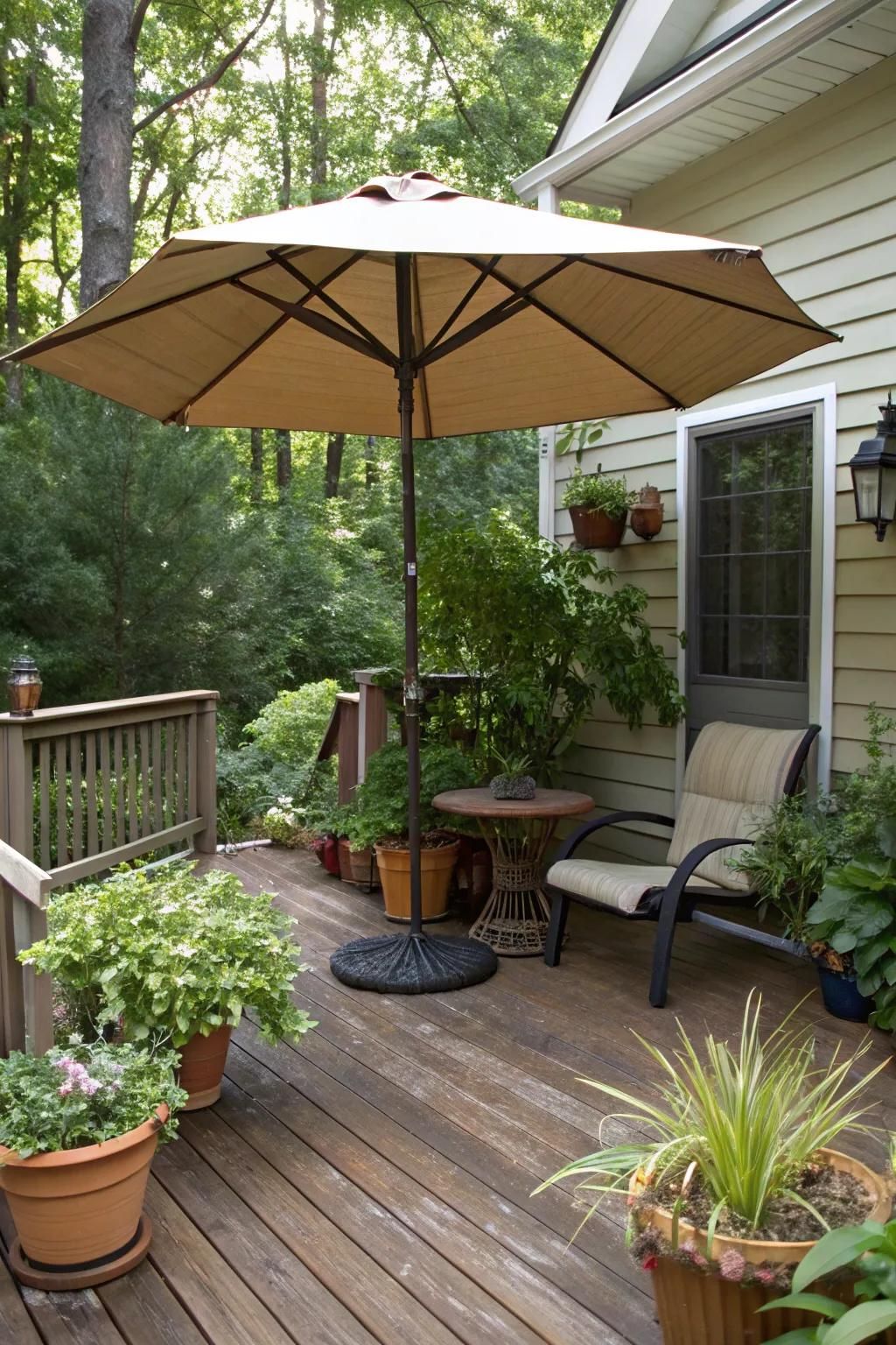 2. Shade from an Umbrella and Plants