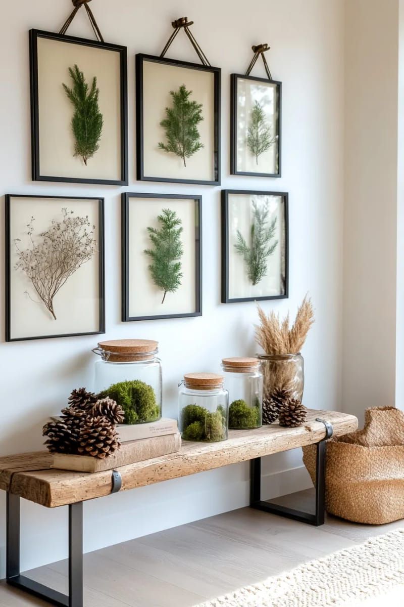 13. Framed preserved evergreen branch art