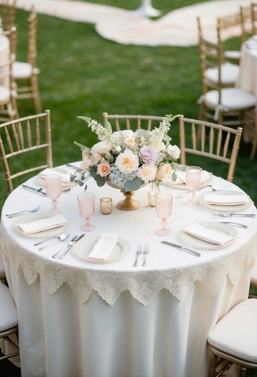 4) Vintage Lace Paired with Pastel Blooms
