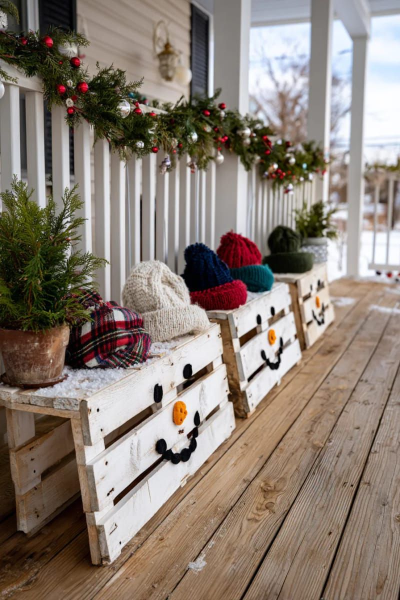 9. Painted pallet snowman family for the porch