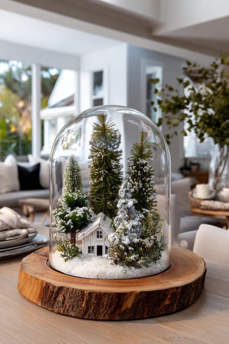 5. Glass Dome With Mini Bottle Brush Trees And Snow
