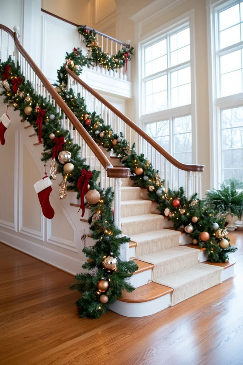 28. Staircase Wrapped in Garland and Velvet Ribbon - photo 2