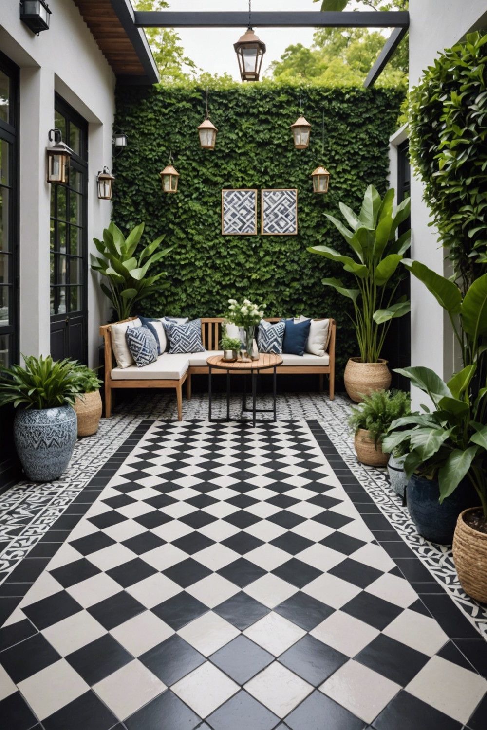 2) Geometric Patio Ideas Using Patterned Tiles