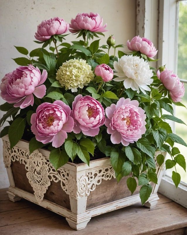 Vintage Coleus Container With Old-Fashioned Flowers
