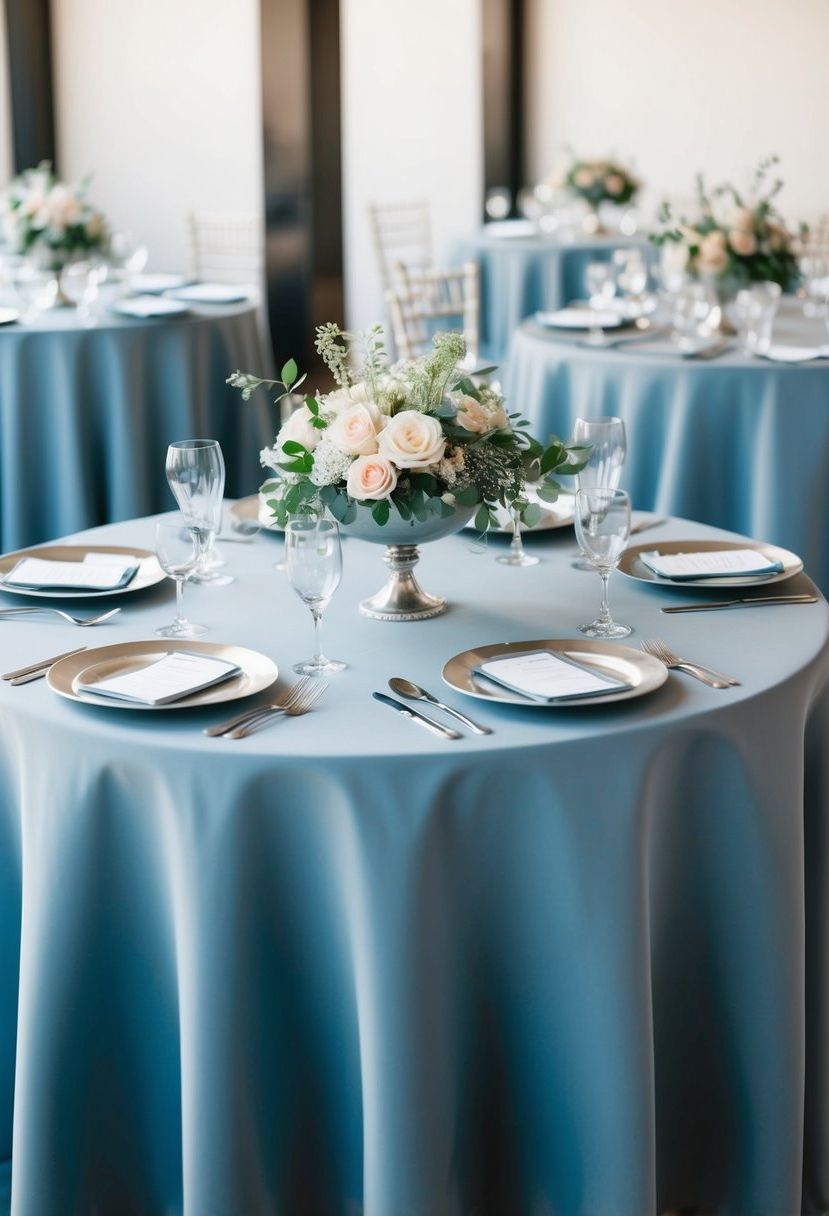 1) Calming dusty blue linens for the table
