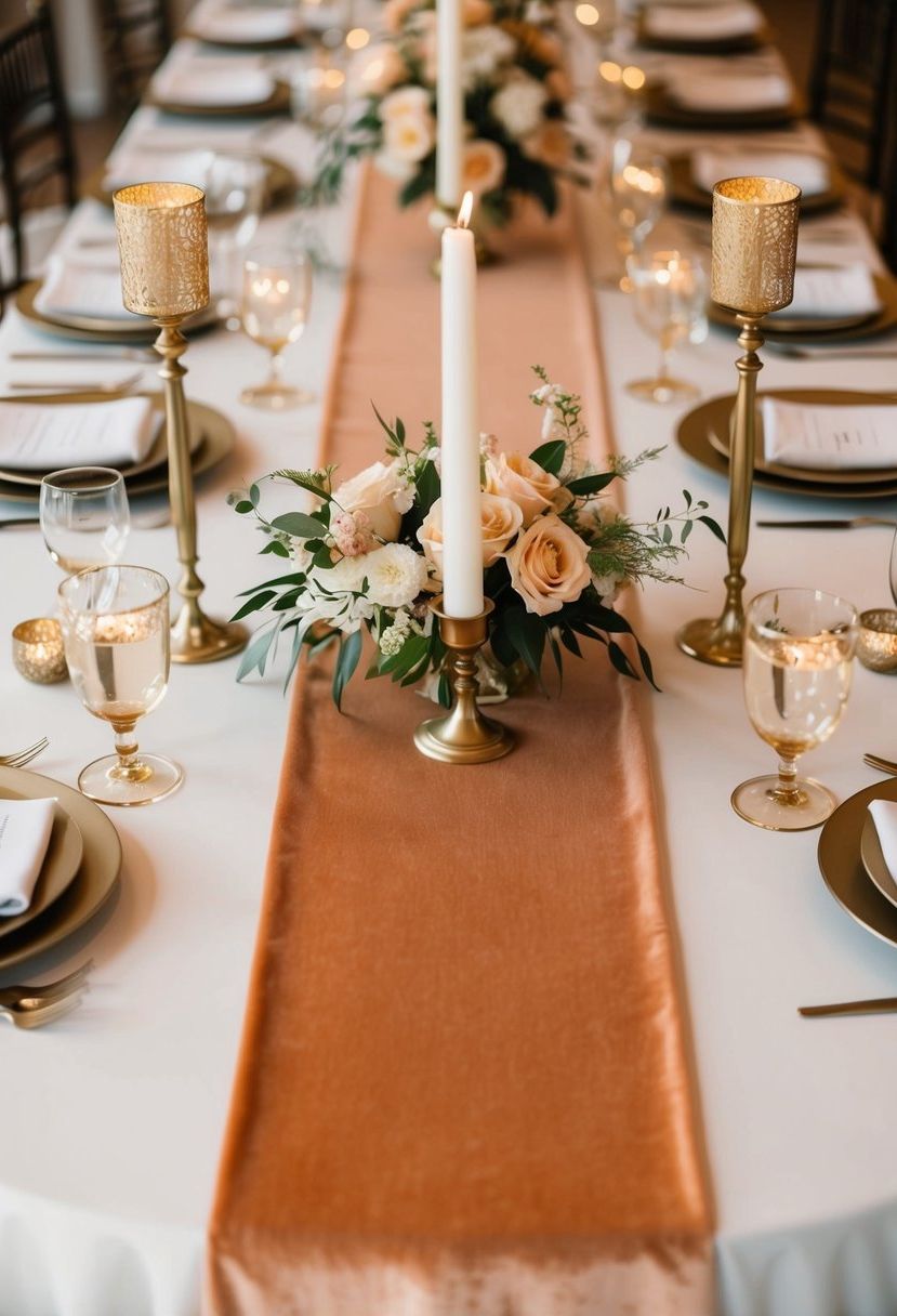 15) Apricot Velvet Table Runner Look